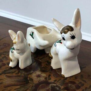 California pottery - Rio Hondo Walker ceramic burro and cart figurine trio